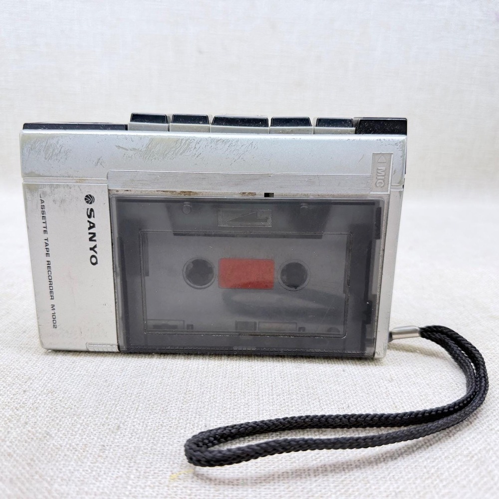 Vintage Sanyo M1002 Portable Cassette Tape Recorder Silver Untested For Parts